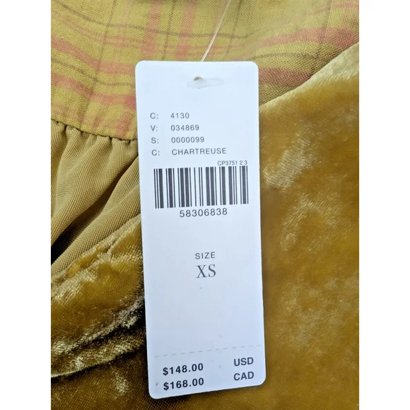 NWT Anthropologie Melody Chartreuse Yellow Velvet Tunic Dress Sz Xs $148 - Picture 9 of 12